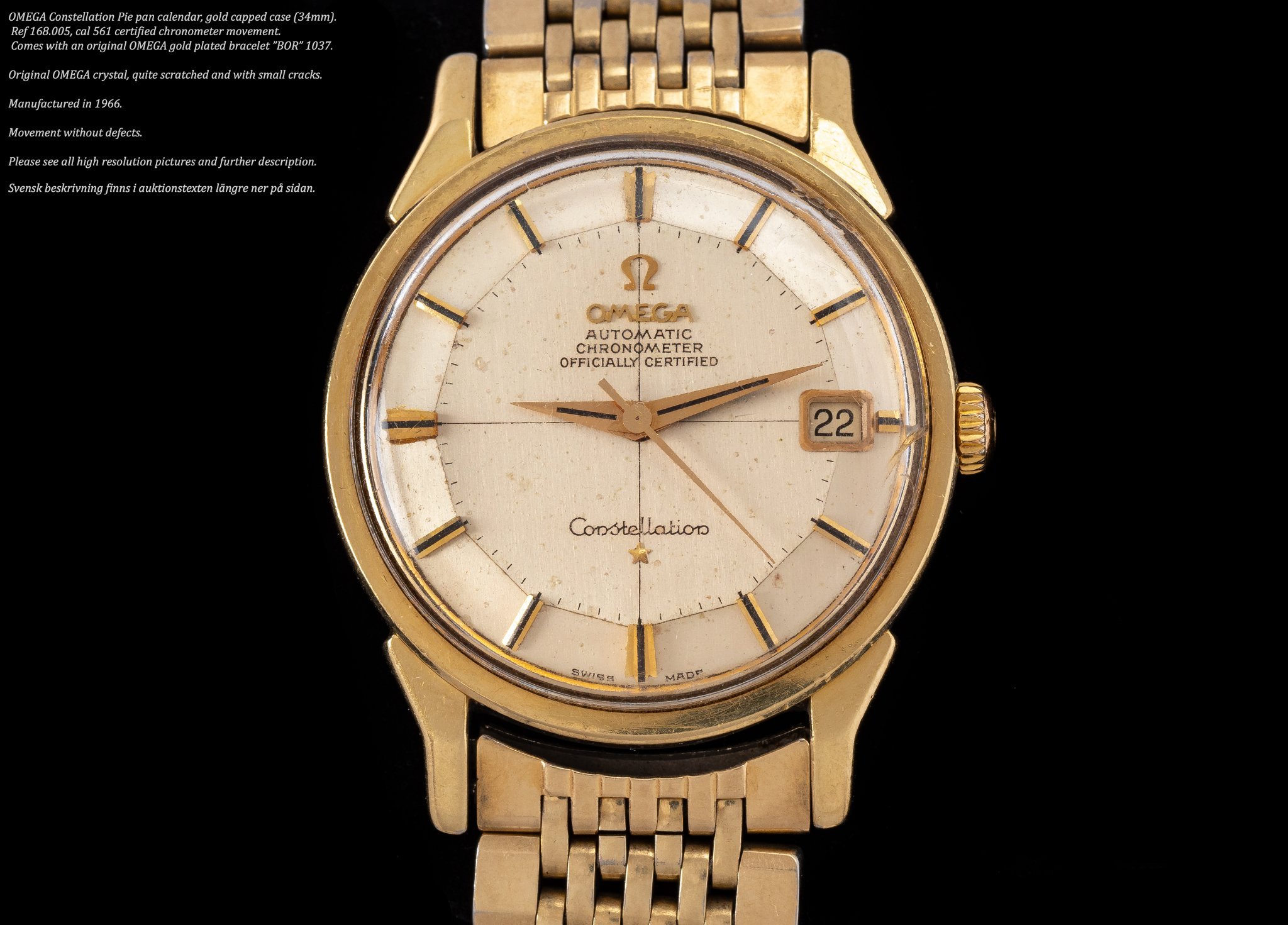 Vintage OMEGA Constellation Pie pan guld på stå.. (389370044) ᐈ Köp på Tradera