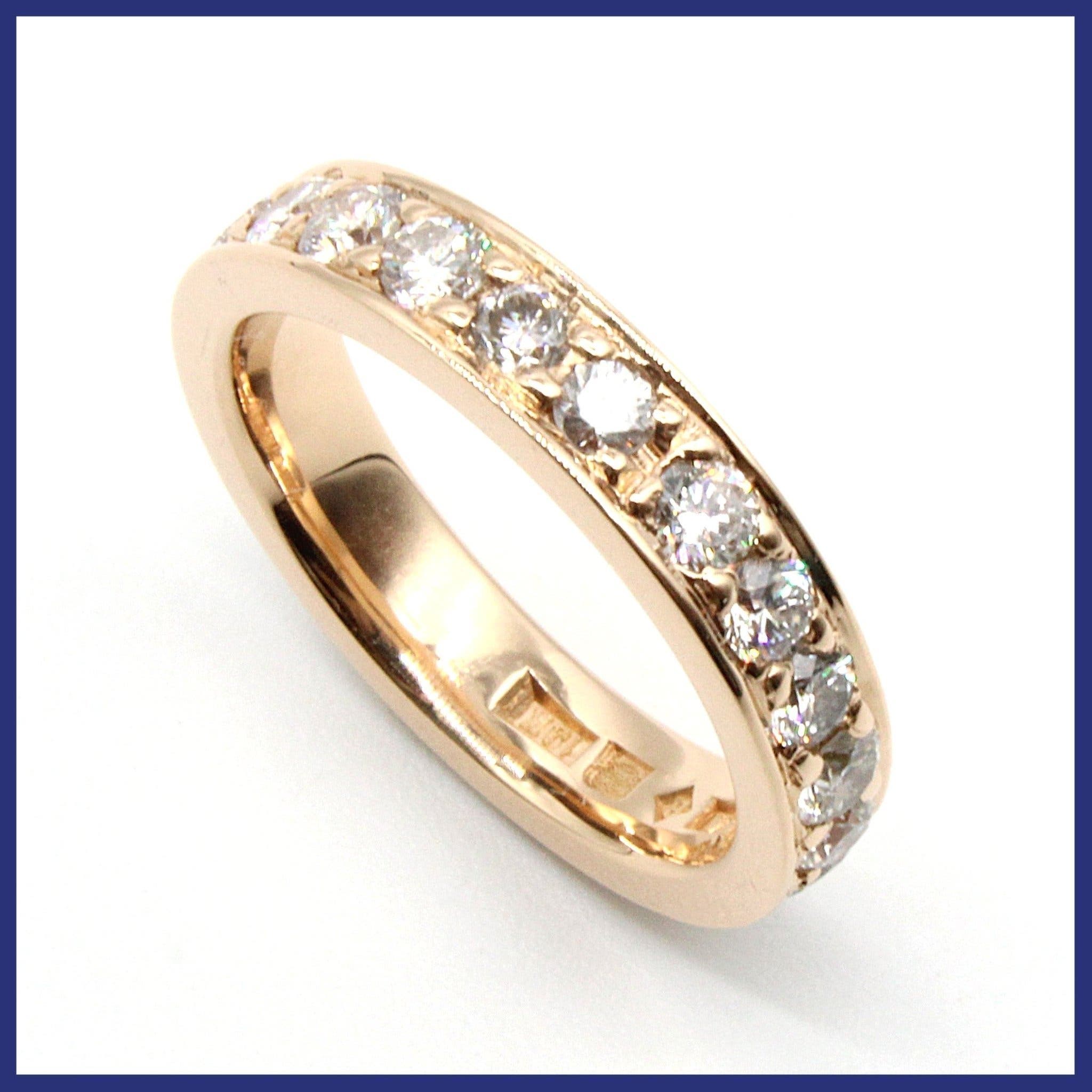 Ring, 18K roséguld, allians, naturliga diamanter (1,1ctv, stl 14,2mm)