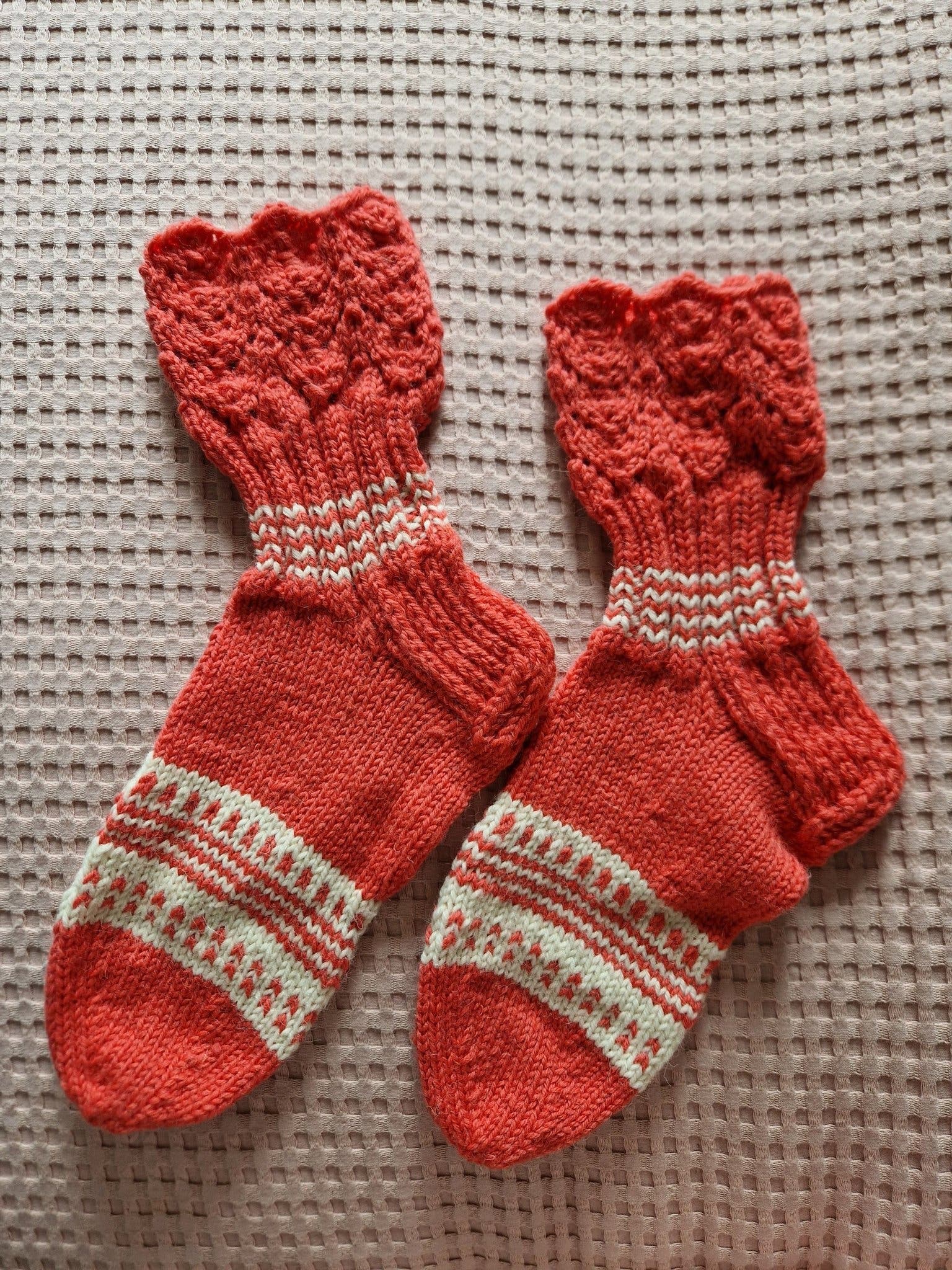 Ullraggsockor koralli/valkoinen koko 40-42