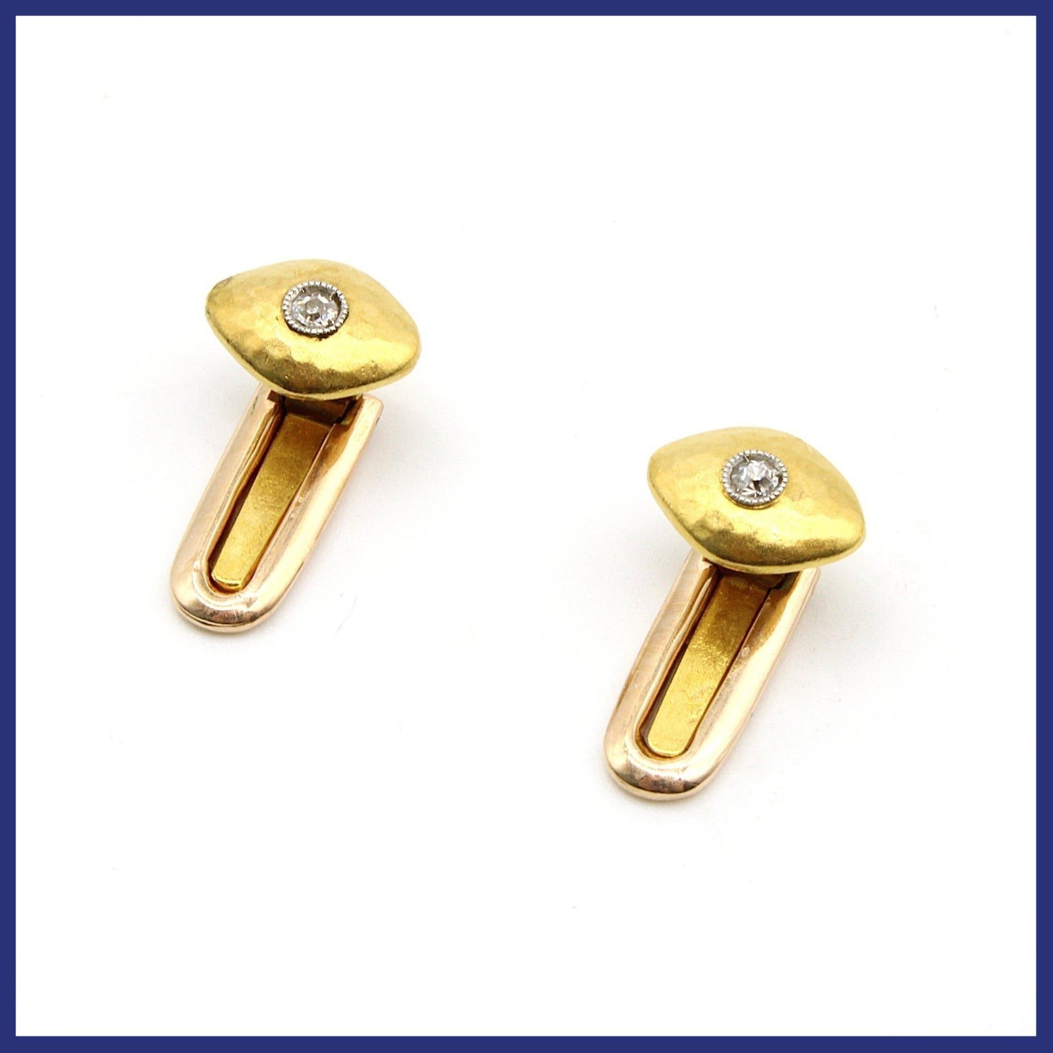 Manschettknappar, 14K-21K guld, naturliga diamanter (vikt 2,8g, 0,04ctv)