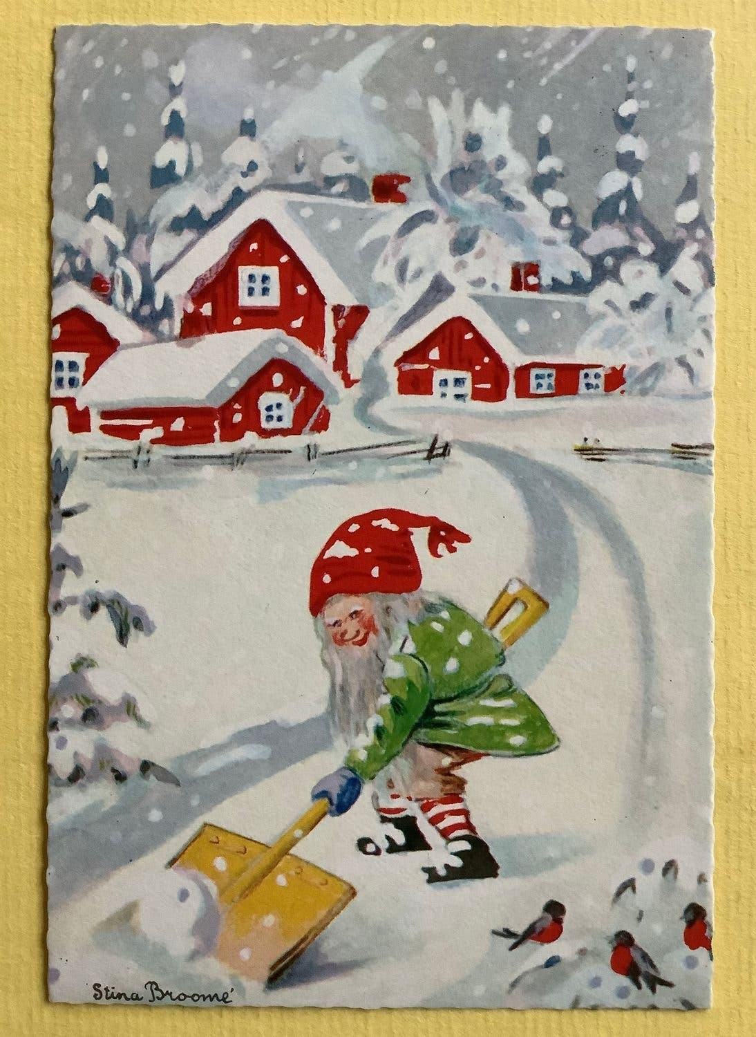 Julkort Tomte skottar snö Stina Broome stämpel .. | Köp på Tradera ...