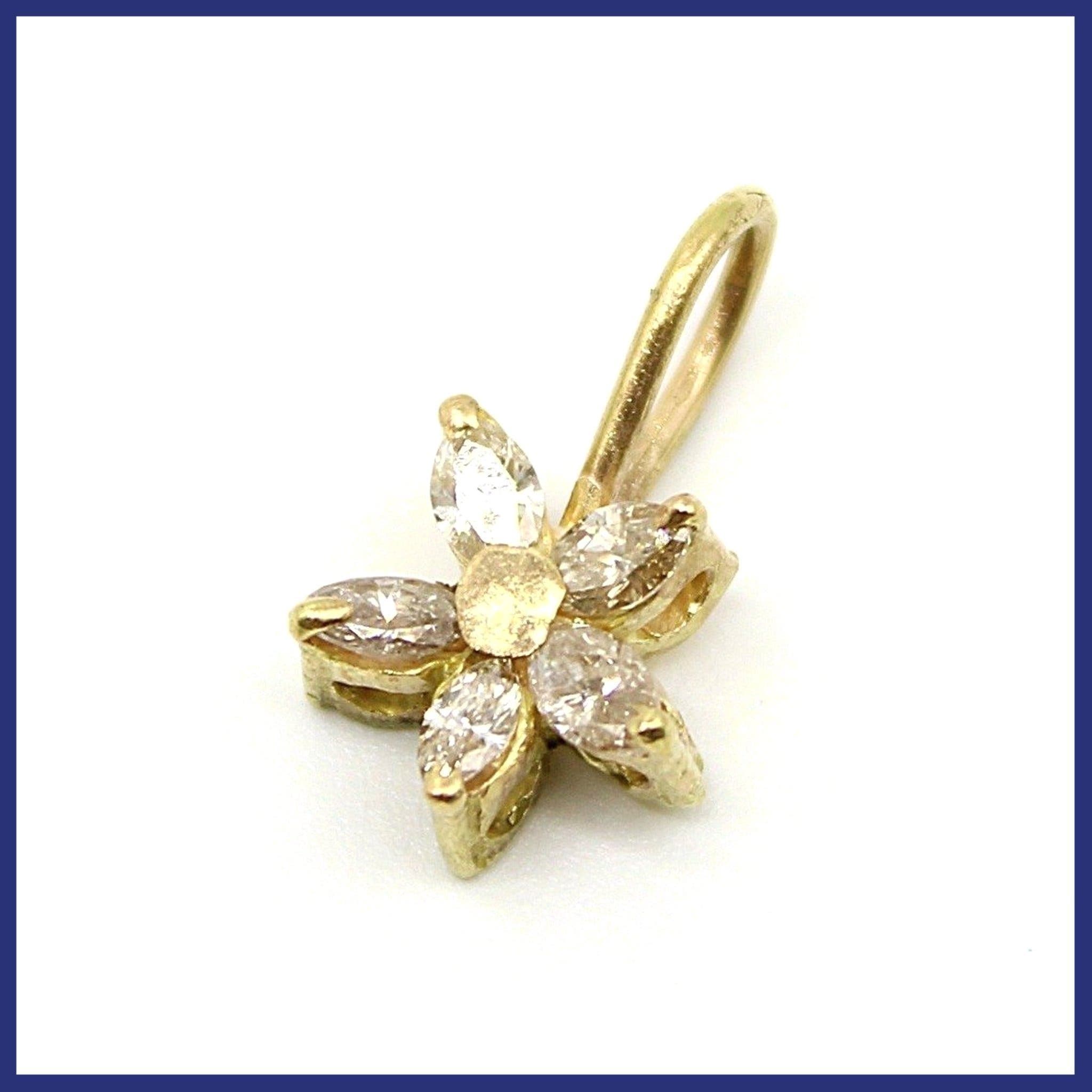 Hänge, 18K guld, naturliga markisslipade diamanter, blommotiv (0,15ctv)