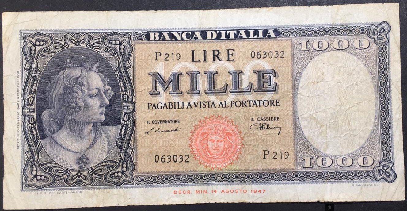 1947 Italien 1000 Lire Italy (409192223) ᐈ BankNote på Tradera 1947 Italien 1000 Lire Italy (409192223) ᐈ BankNote på Tradera