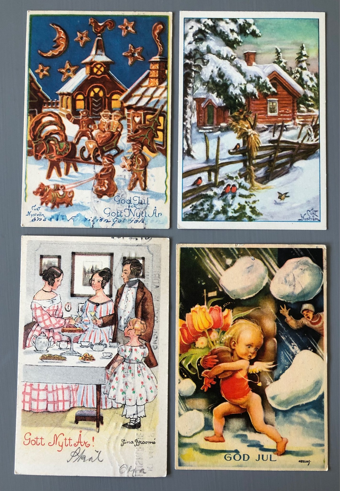 ANTIKA JUL KORT MED BLANDAD SIGN. MINDRE FORMAT.. Köp på Tradera
