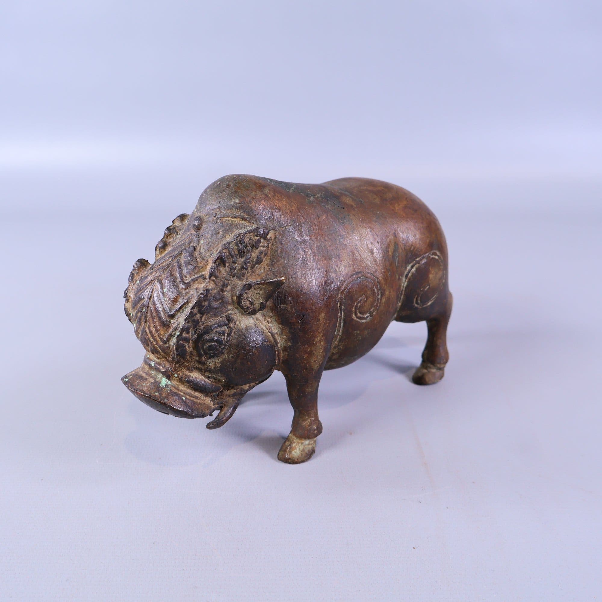 Bronze sculpture of a wild boar available