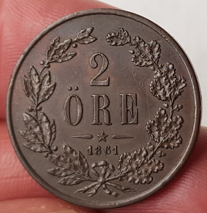 2 öre Münze von 1861 ab 1 Krone