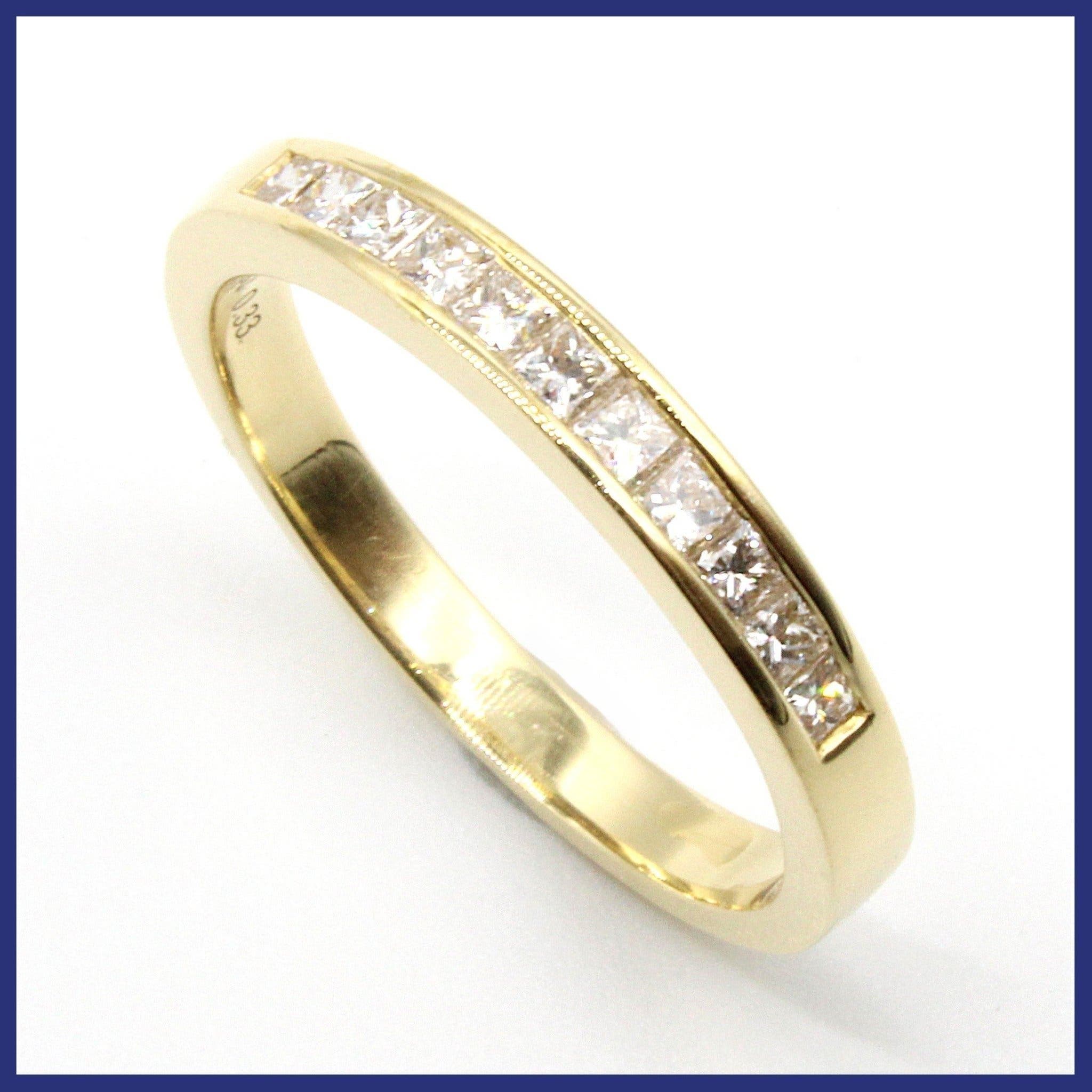 Ring, 18K guld, allians, naturliga princesslipade diamanter (0,33ctv, stl 17mm)