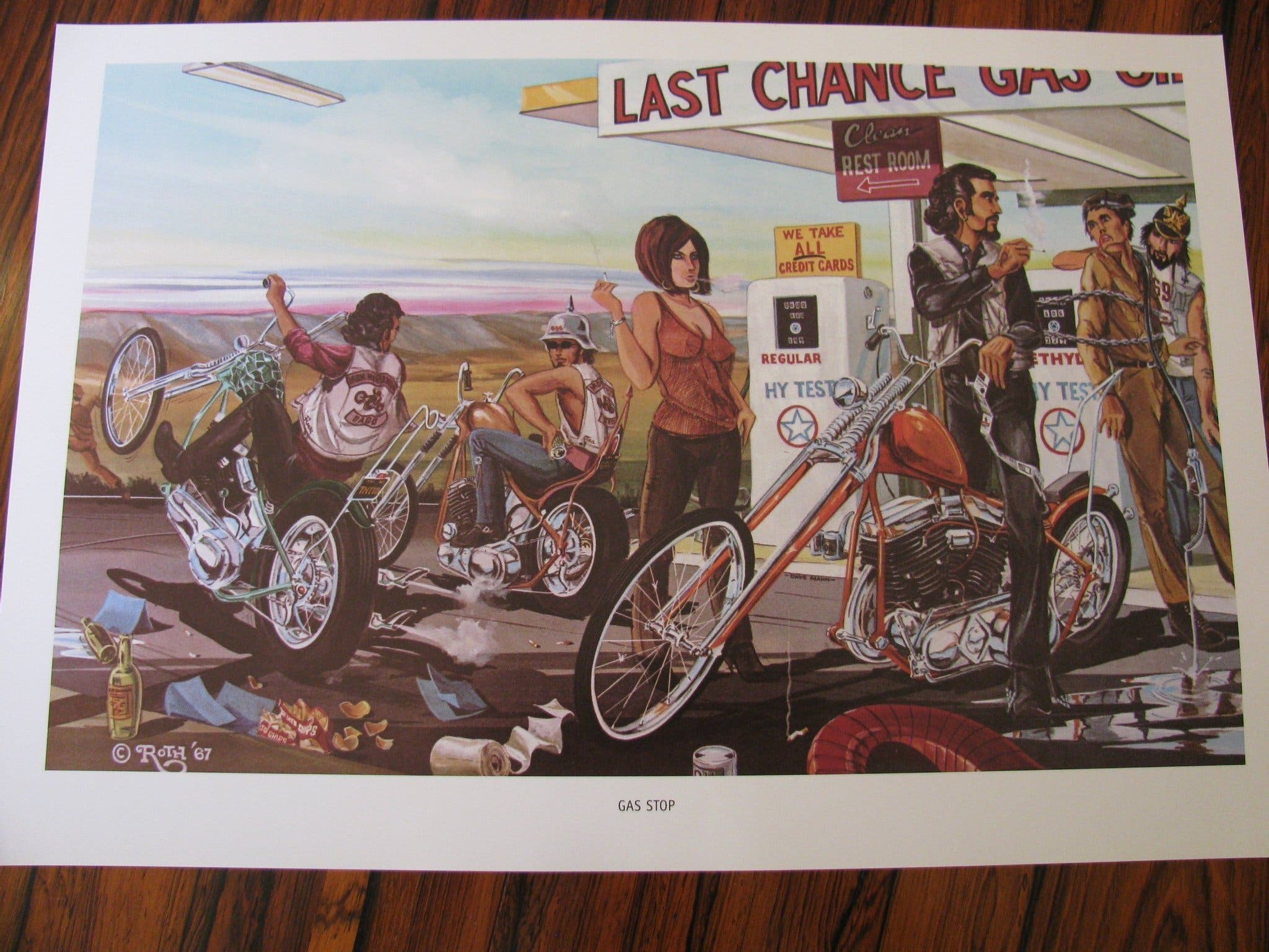 Ed Roth poster ” Gas Stop “ Harley Panhead Knuc.. | Köp på Tradera ...