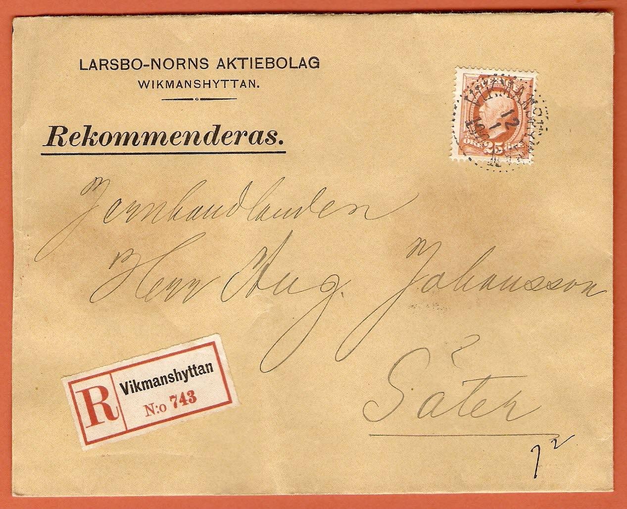 Rek brev Oscar 25 öre VIKMANSHYTTAN 12.1.1901 (401065275) ᐈ bkfrim på