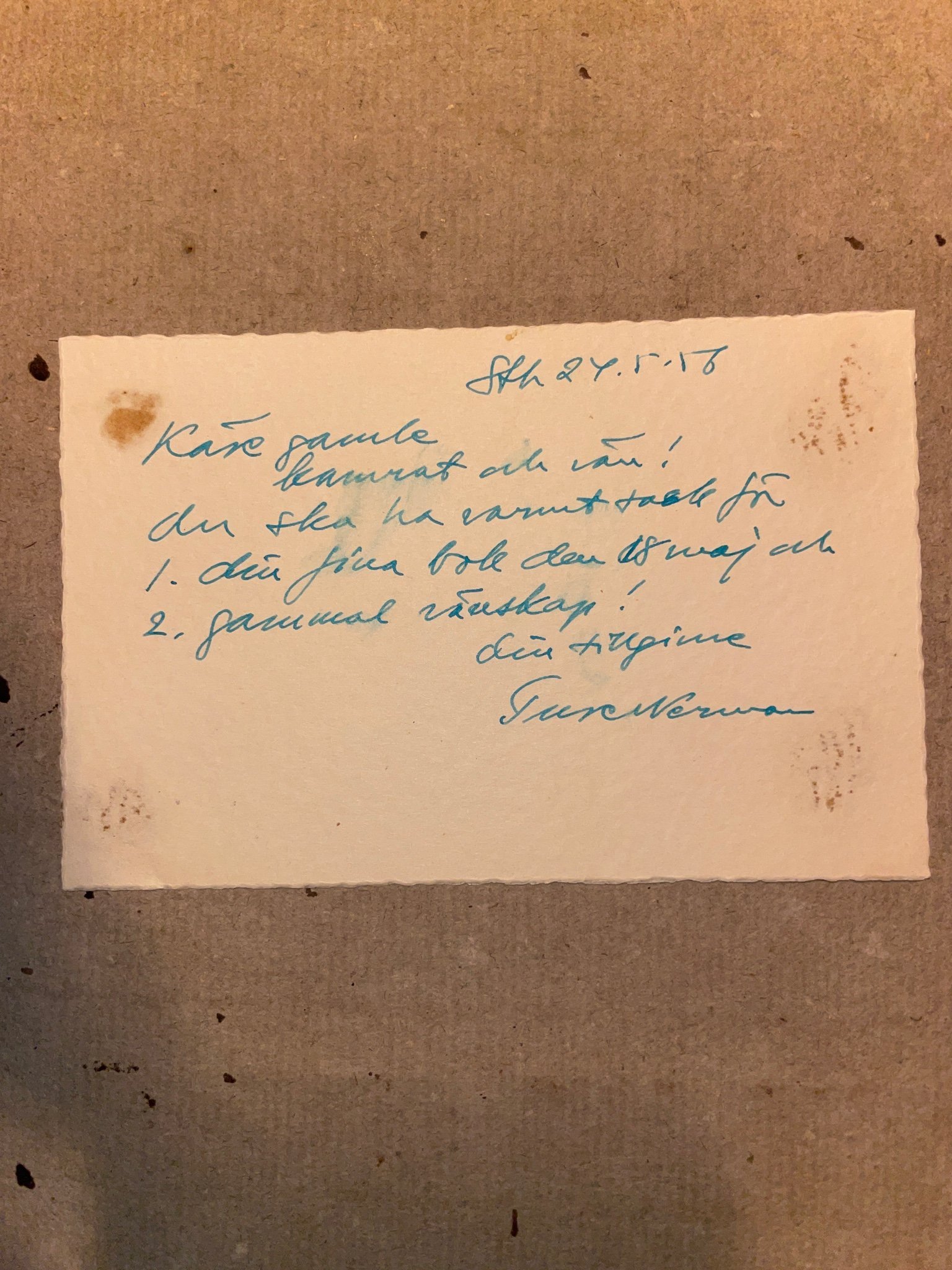 Ture Nerman , autograf brev