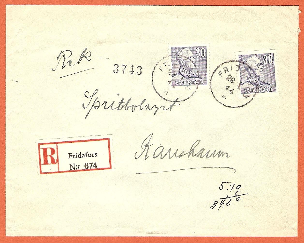 Rek brev FRIDAFORS 29.1.44 (401065335) ᐈ bkfrim på Tradera