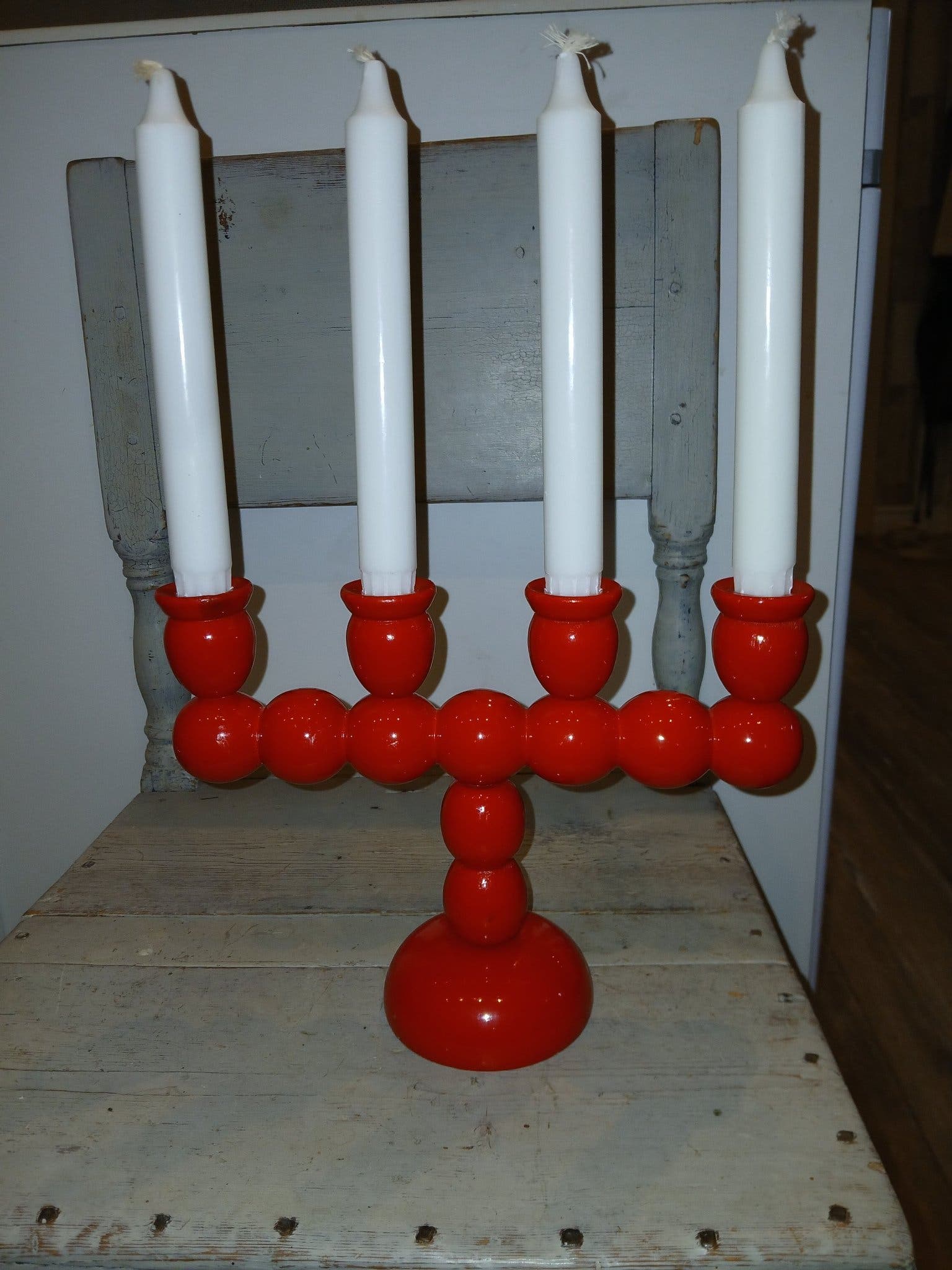 Röd Kulljusstake Trä Adventsljusstake Ljusstake.. | Köp på Tradera ...
