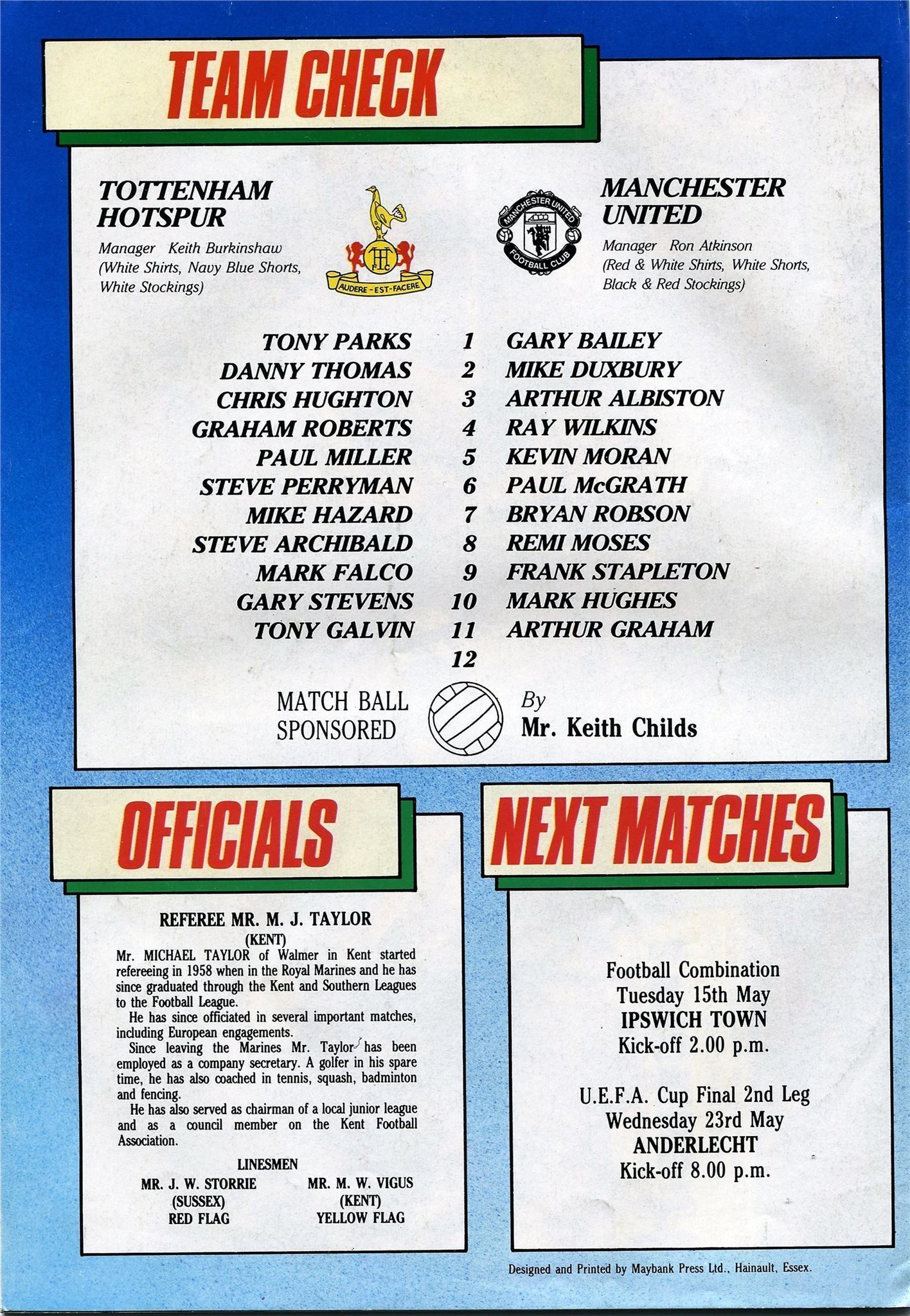 Spurs 198384 Football League Division One. Alla hemmamatcher. på