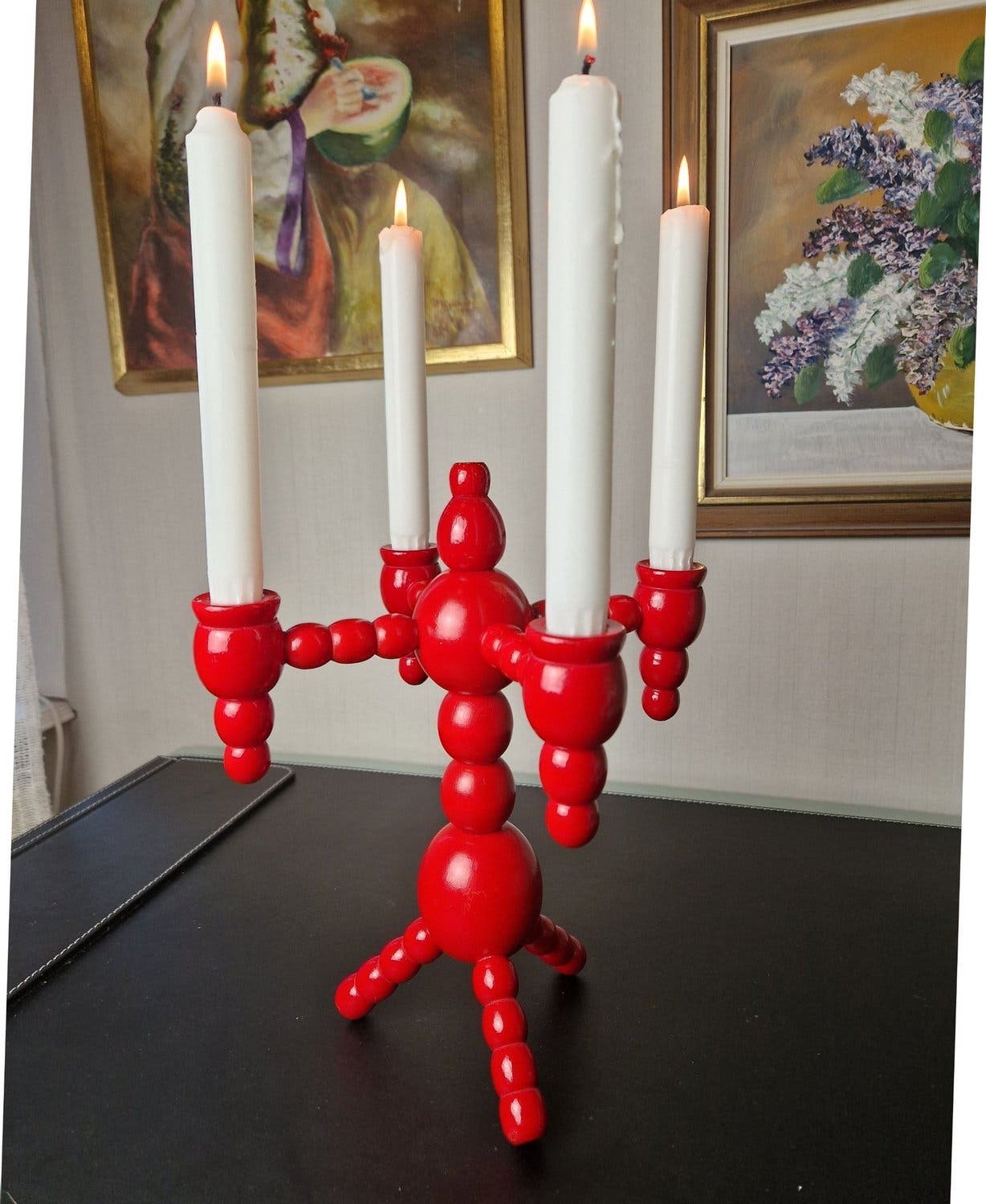 Adventsljusstake kulljusstake ljusstake röd trä.. | Köp på Tradera ...