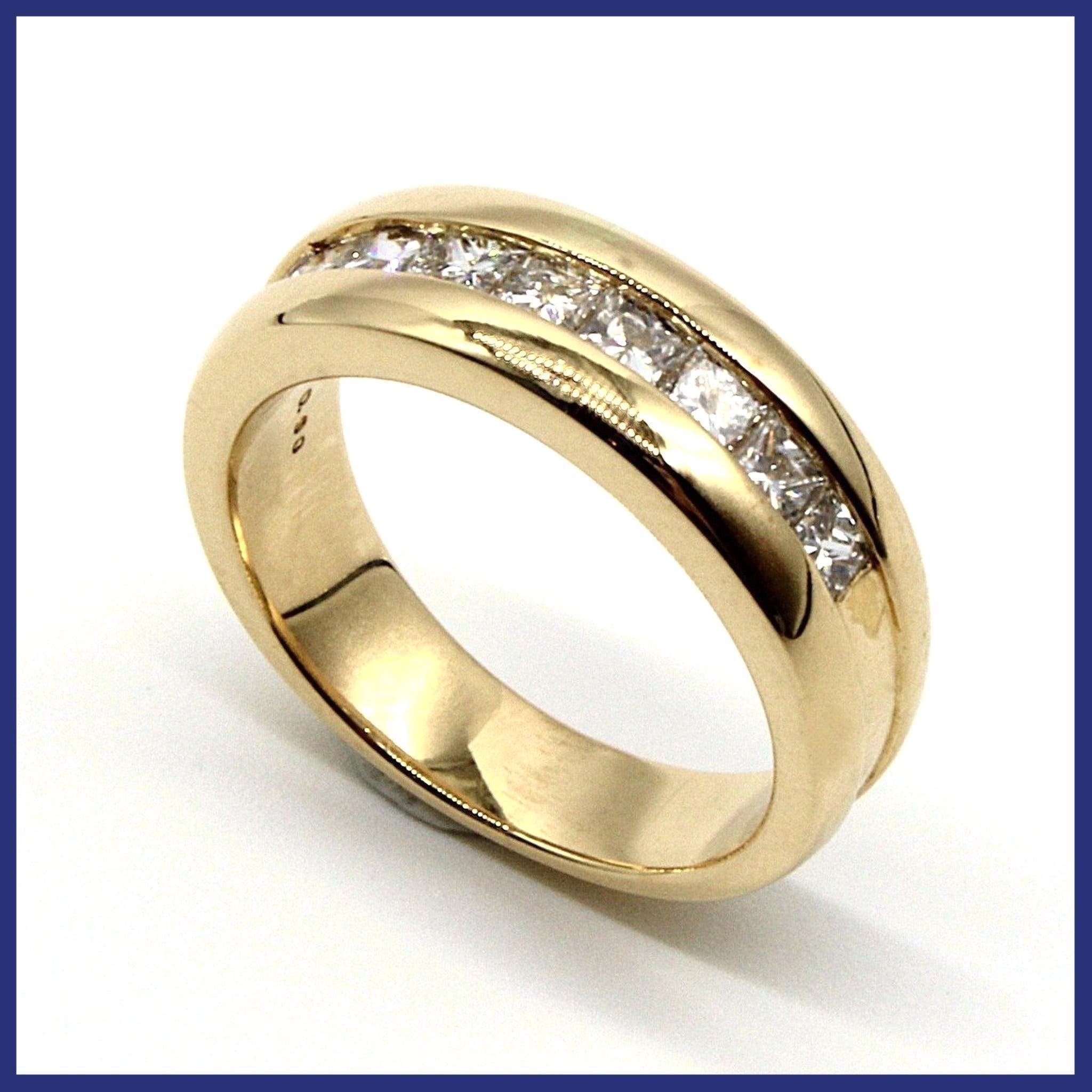 Ring, 18K guld, allians, naturliga princesslipade diamanter (0,9ct, stl 16,9mm)