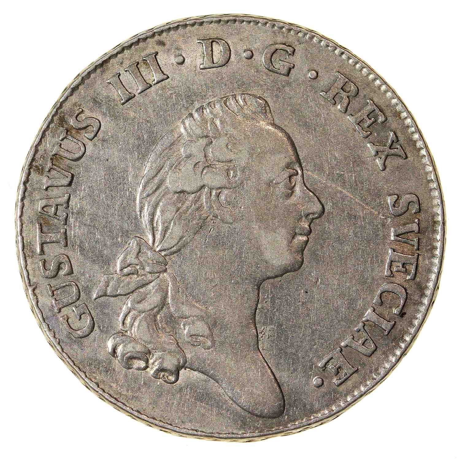 gustav-iii-1-3-riksdaler-1777-412996980-lundsmynthandel-p-tradera
