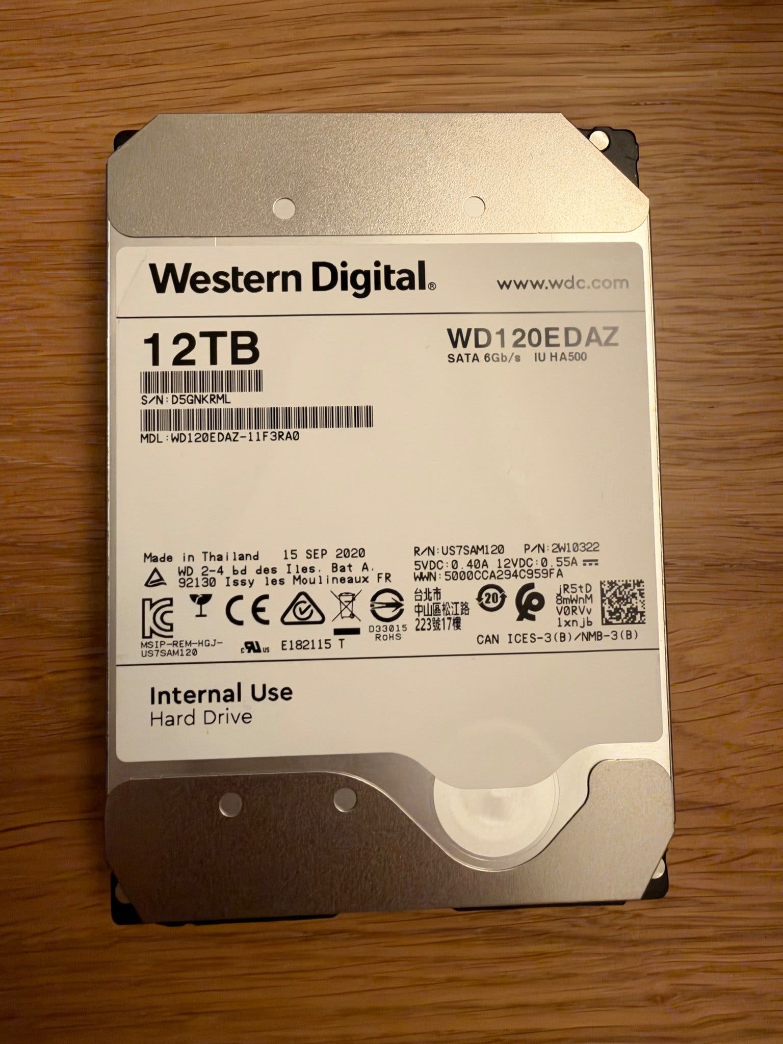 Western Digital 12TB hard drive - lightly used