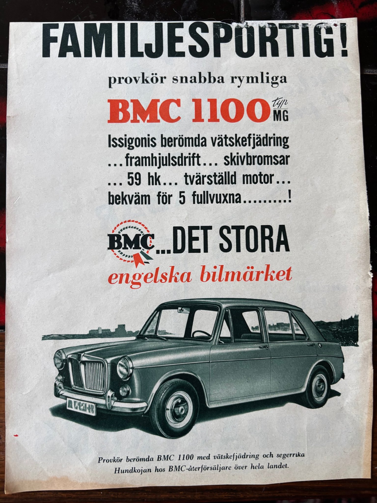 BMC 1100 1964 Reklam annons