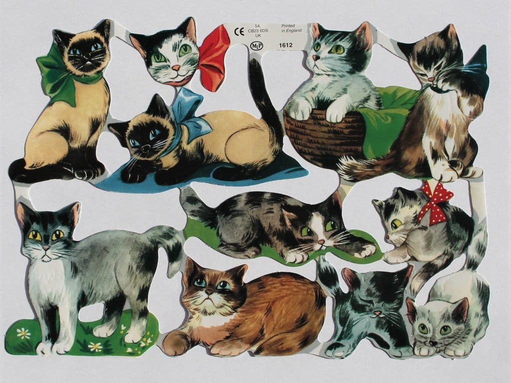 Cat bookmarks with bows, vintage style from the 1950s