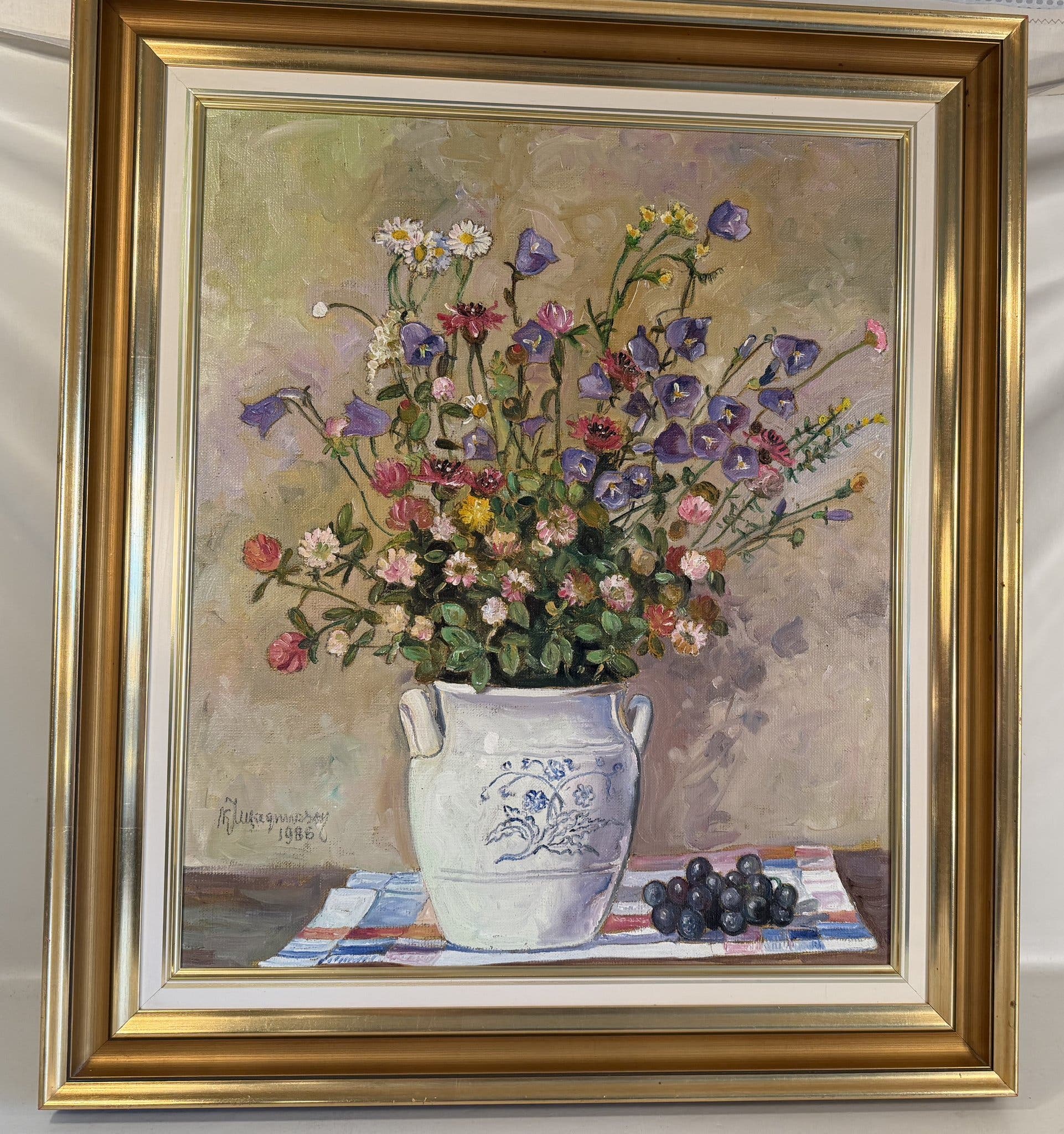TAVLA OLJEMÅLNING KARL JOHAN MAGNUSSON 1986 SIGNERAD BLOMSTER STILLEBEN