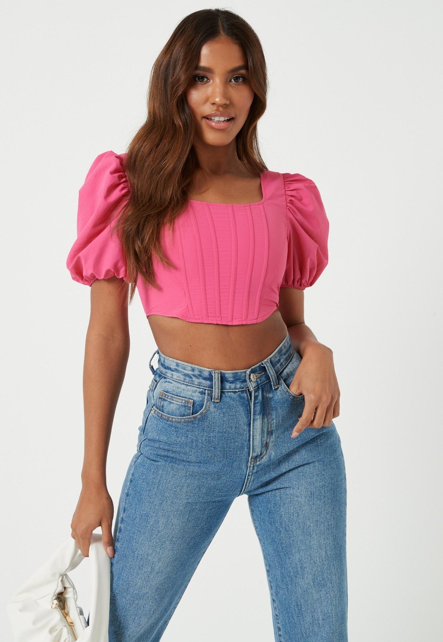 Missguided Pink puff sleeve corset crop top, .. (409124726) ᐈ Köp på
