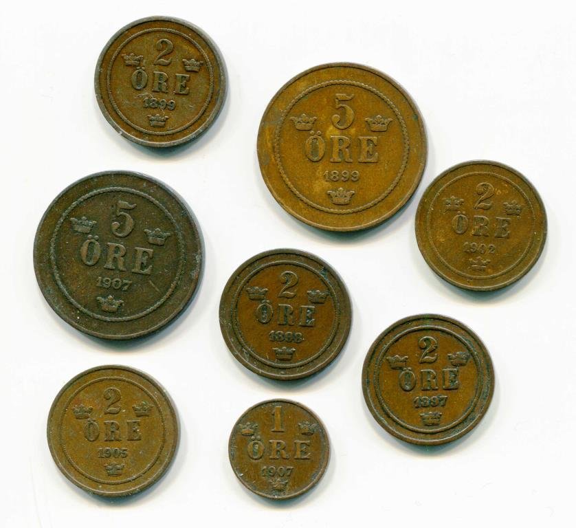 1 Öre - 2 Öre - 5 öre ( 8 st ) (437107919) ᐈ Köp på Tradera