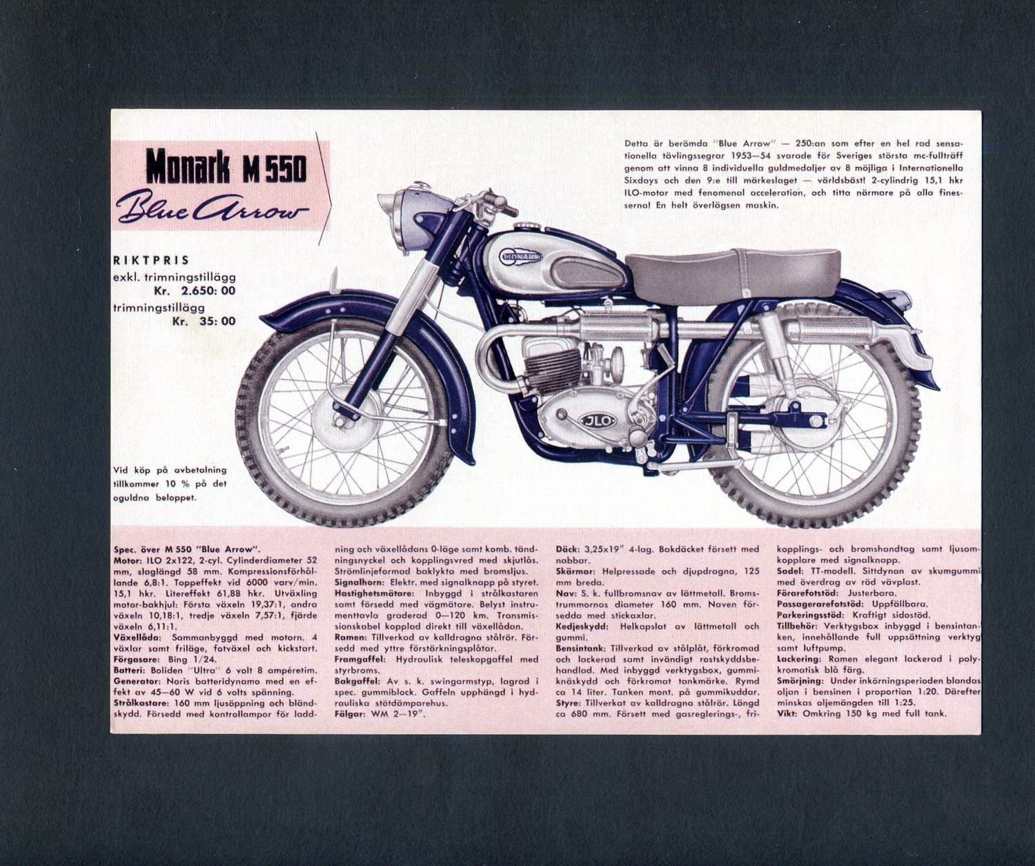 Monark M550 Blue Arrow K p Fr n LindbladCartophilia P Tradera 