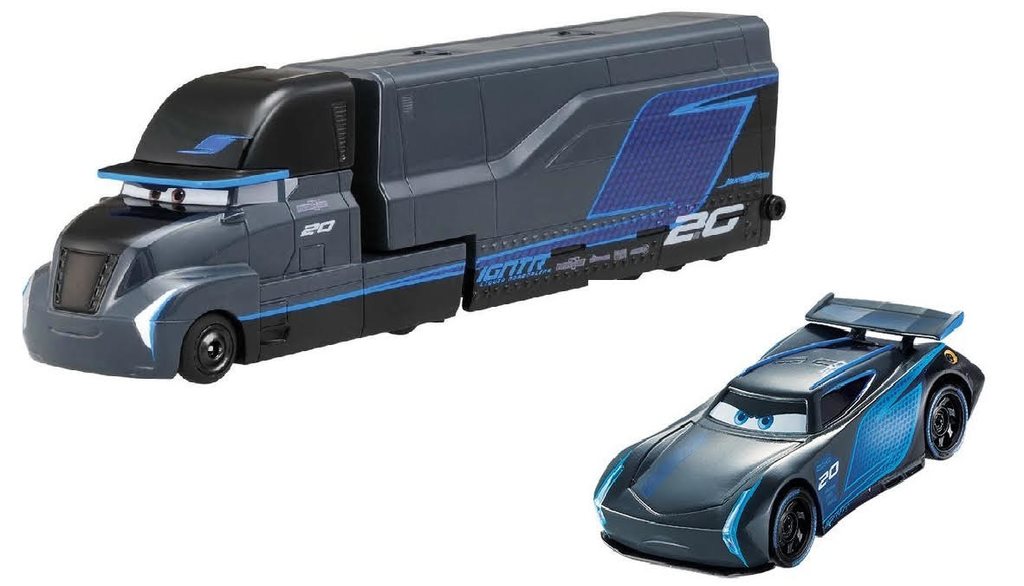 Disney Pixar Cars 3 Jackson Storm + Gale Beaufort Hauler ! på