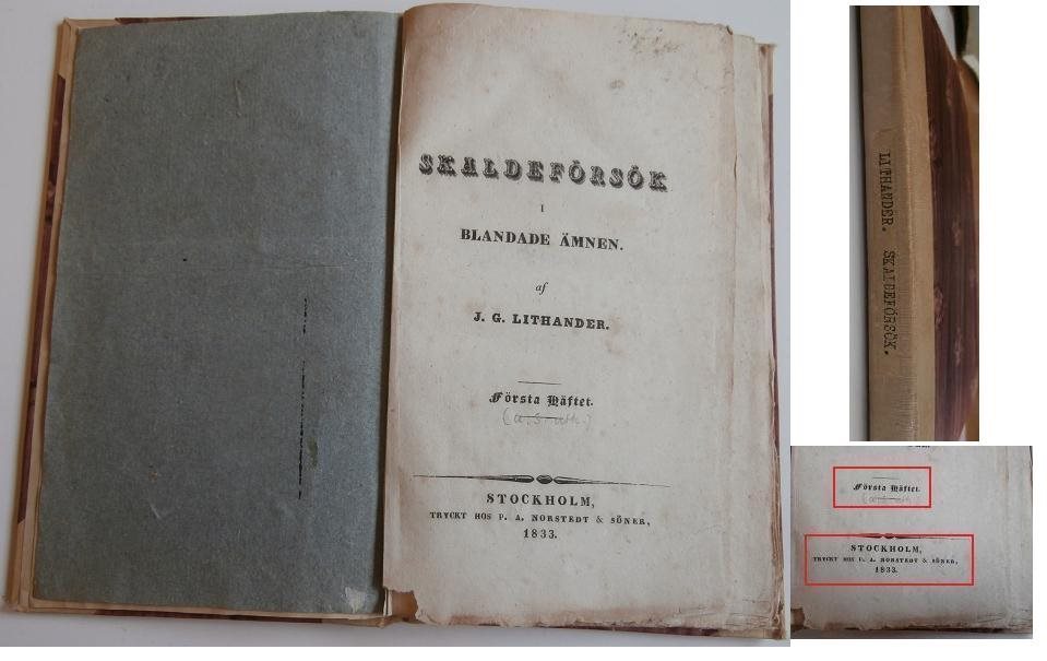 J.G.LITHANDER SKALDEFÖRSÖK I BLANDANDE ÄMNEN Första Första Första Häftet fr.1833 RARITET! cdb92b J.G.LITHANDER SKALDEFÖRSÖK I BLANDANDE ÄMNEN Första Första Första Häftet fr.1833 RARITET! cdb92b