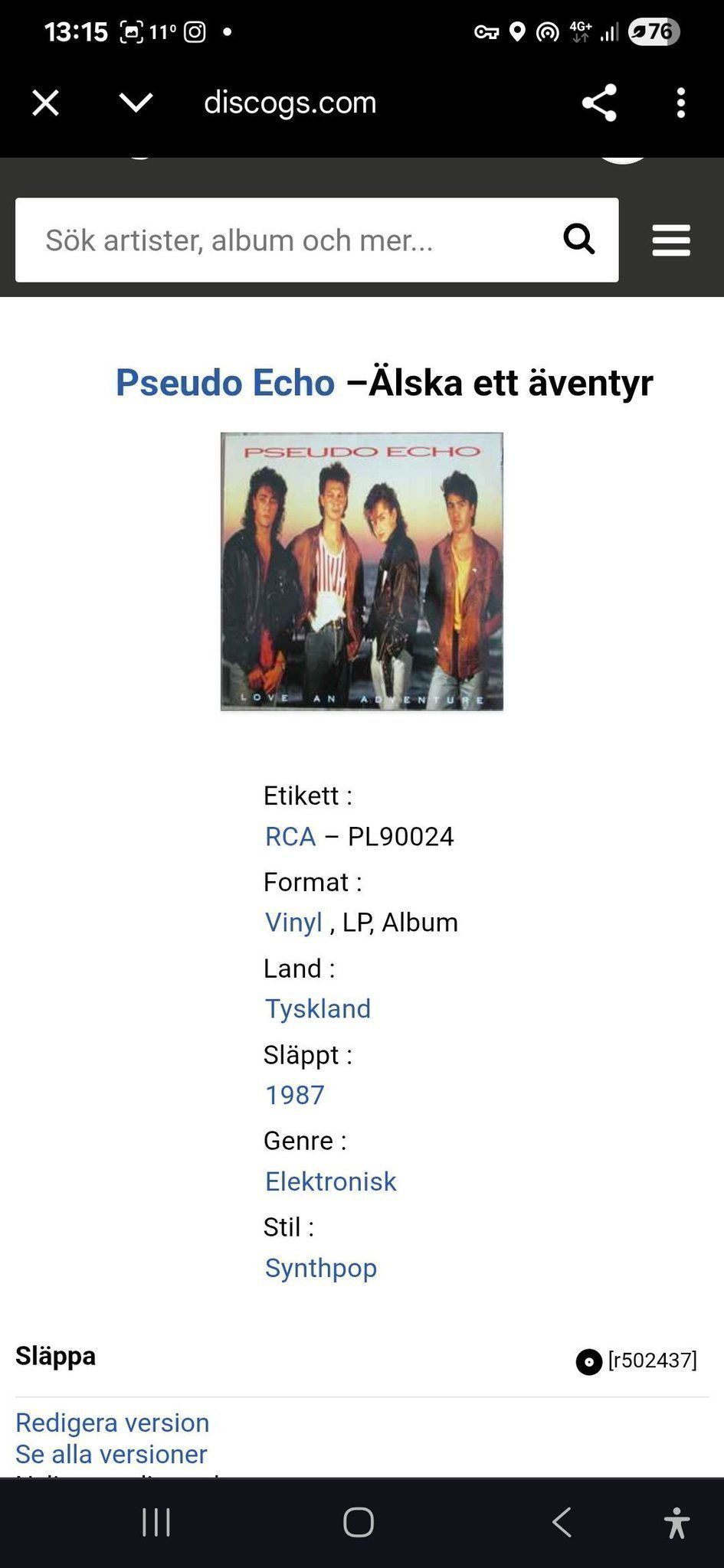 Pseudo Echo - Älska ett äventyr - Vinyl LP | Köp på Tradera (696043700)