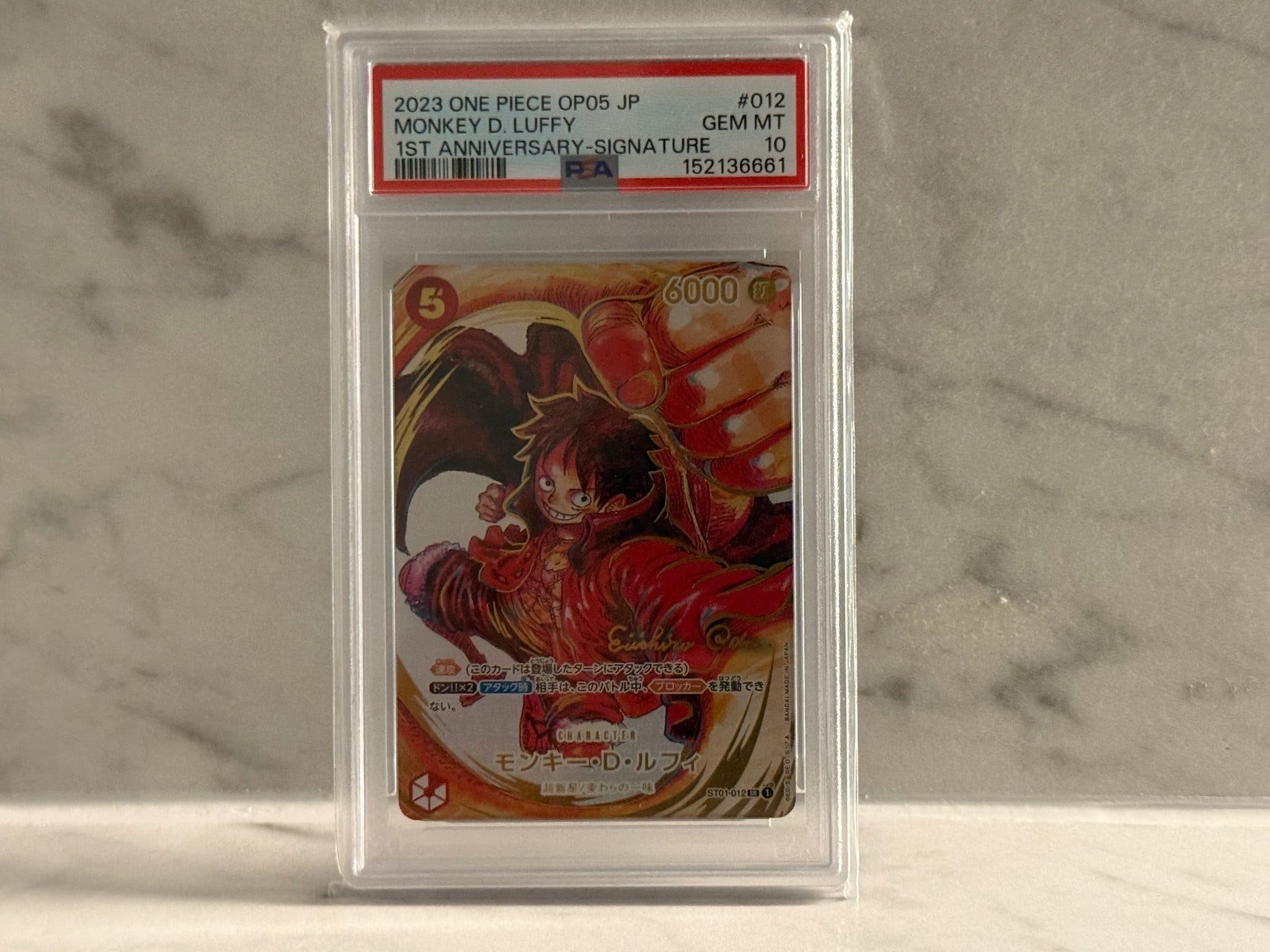 PSA 10 Monkey D. Luffy ST01-012 One Piece card with Eiichiro Oda signature