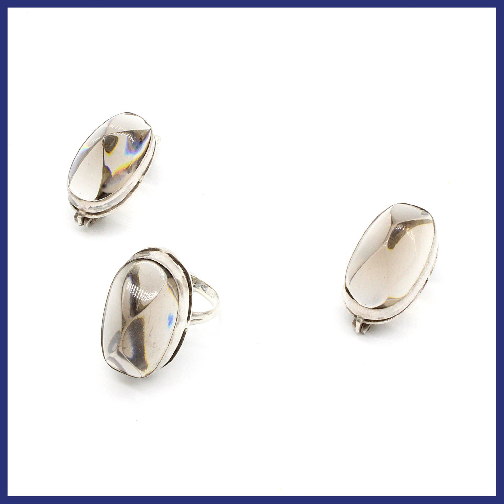 Smyckesset, 925 silver, örhängen och ring, brunaktiga stenar