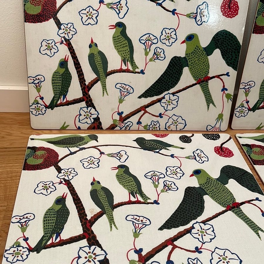 Vintage 6x Bordstabletter ”Gröna Fåglar” Firma .. | Köp på Tradera