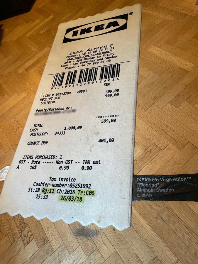 Ikea Receipt Rug Teppich Virgil Abloh Ikea Tapis Ikea Abloh Ikea