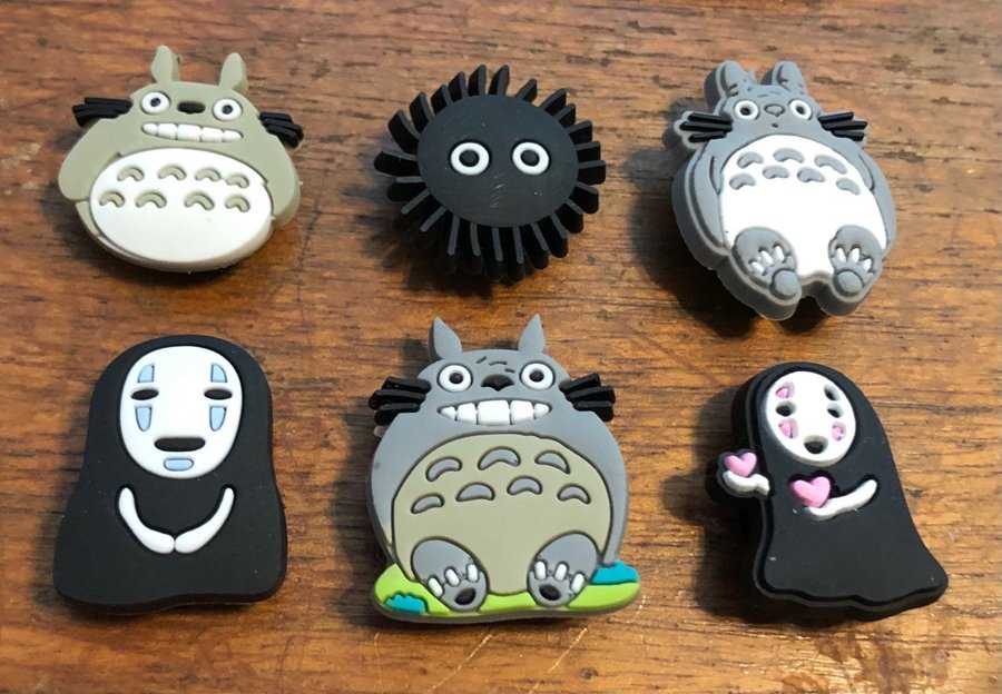 6 skosmycke Totoro och Spirited away (Jibbitz, skosmycken, studio Ghibli)