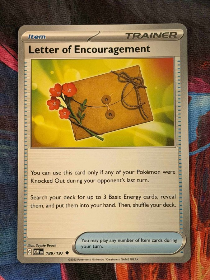 letter of encouragement pokemon card Amazon.com: Letter of Encouragement 189/197 - Obsidian Flames - x4 Pokemon  Trainer Card Playset main image 0