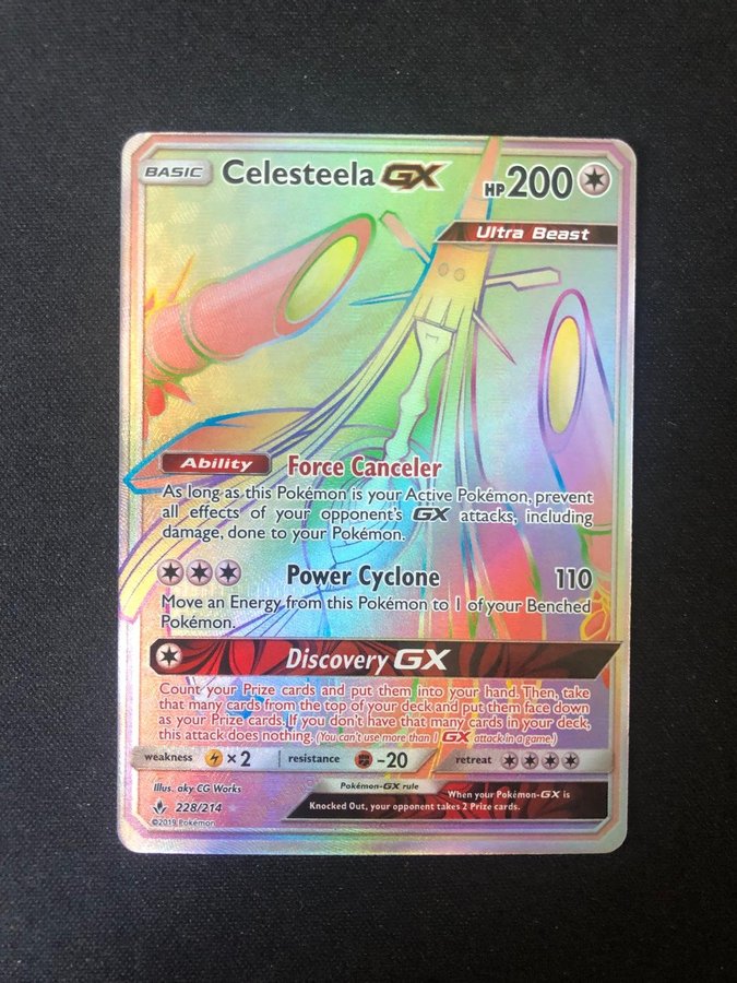 Celesteela GX 228/214 Rainbow Secret Rare Full Art Holo Pokemon Unbroken  Bonds