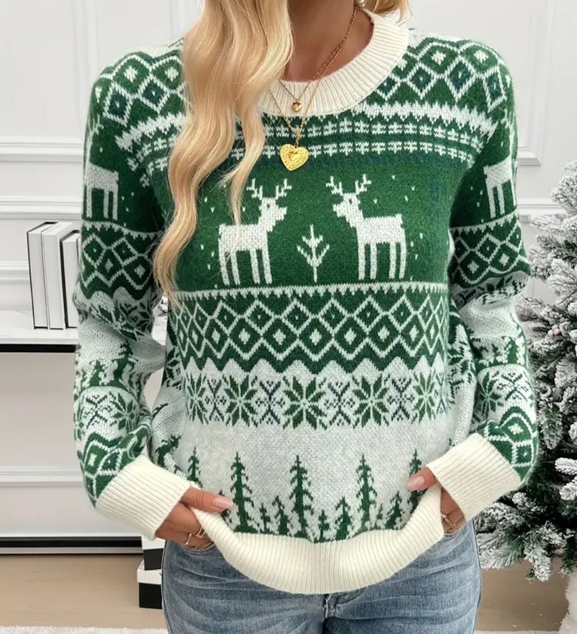 Helt ny, mysig , stickad jultröja med renar, sn.. Köp på Tradera