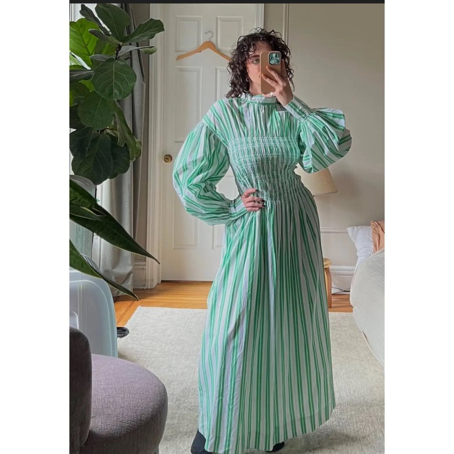 Ganni stripe cotton dress Kelly Green | Kp p Tradera (725294468)
