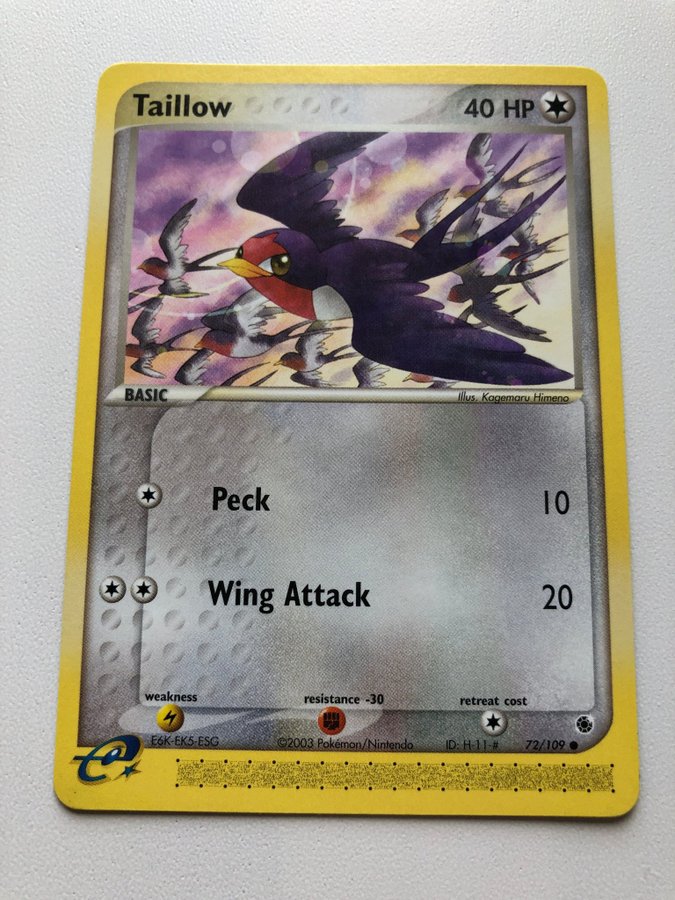 Pokemon Pokémon Kort Card TAILLOW 72/109 EX Ruby u0026 Sapphire