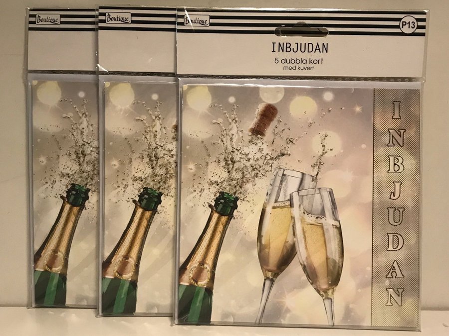 Inbjudningskort, fest, med kuvert, 15 st, nya och inplastade!