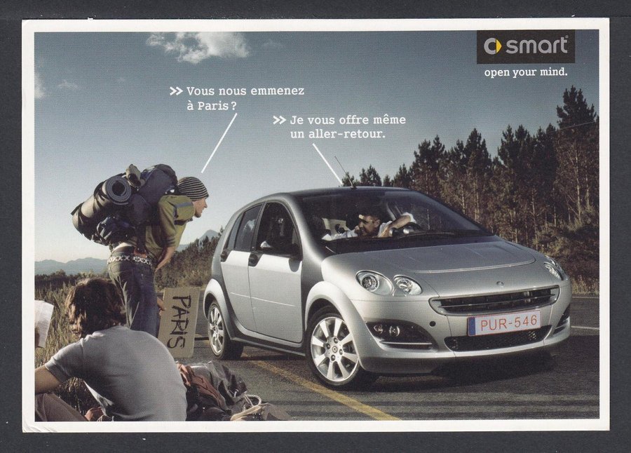 Bilreklam. Trevligt motiv. Modernt A6 kort.  Köp på Tradera 