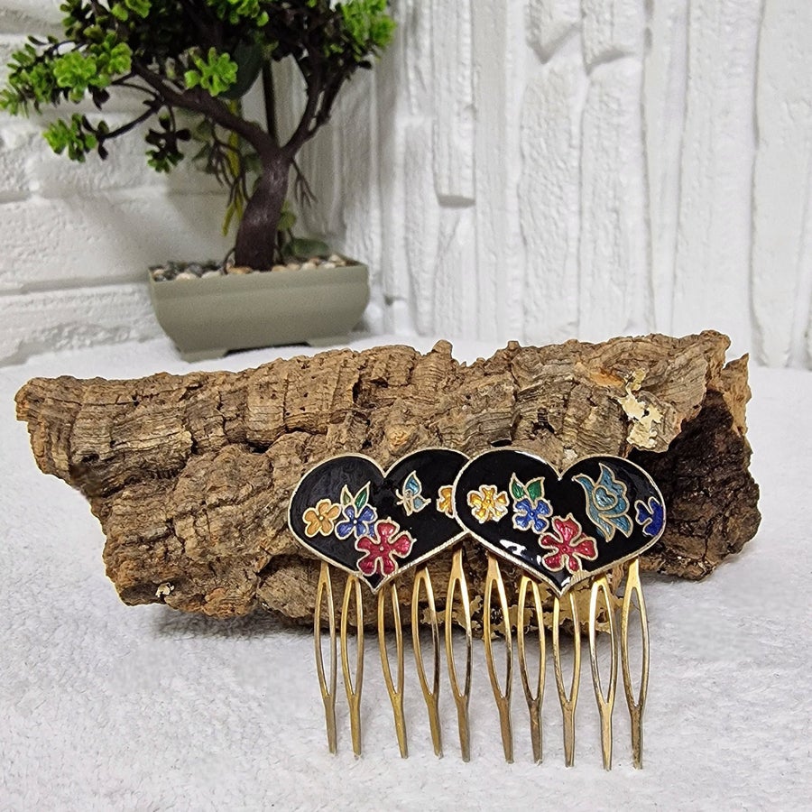 Vintage Cloisonne Enamel Hair Comb Heart Butter.. | Köp på  display picture 3