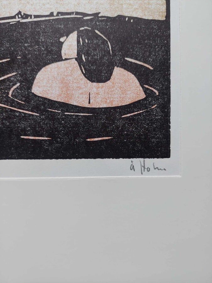 Ake Holm Lithograph 　　#240 Susanna Åke HOLM Signerad linoleumsnitt 