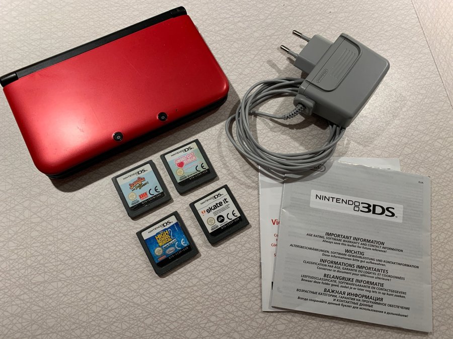 Nintendo 3ds Xl Rod Konsol 4 Spel Kop Pa Tradera