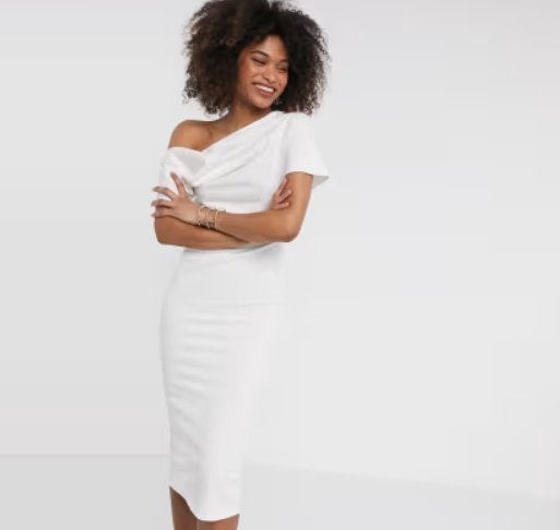 ASOS DESIGN White Pleated Shoulder Pencil Midi .. | Kp p Tradera  (714192473)