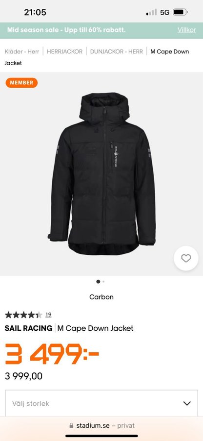 Sail racing m cape down jacket Clearance