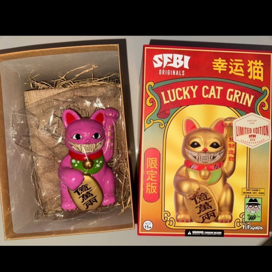 RARE Ron English Lucky Cat Grin PINK green art .. | Köp på Tradera