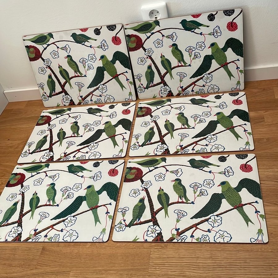 Vintage 6x Bordstabletter ”Gröna Fåglar” Firma .. | Köp på Tradera