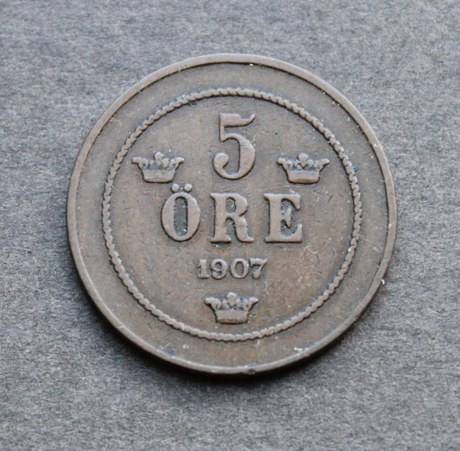Sverige 5 Ore 1907 Km 770 A 405679098 Kop Pa Tradera